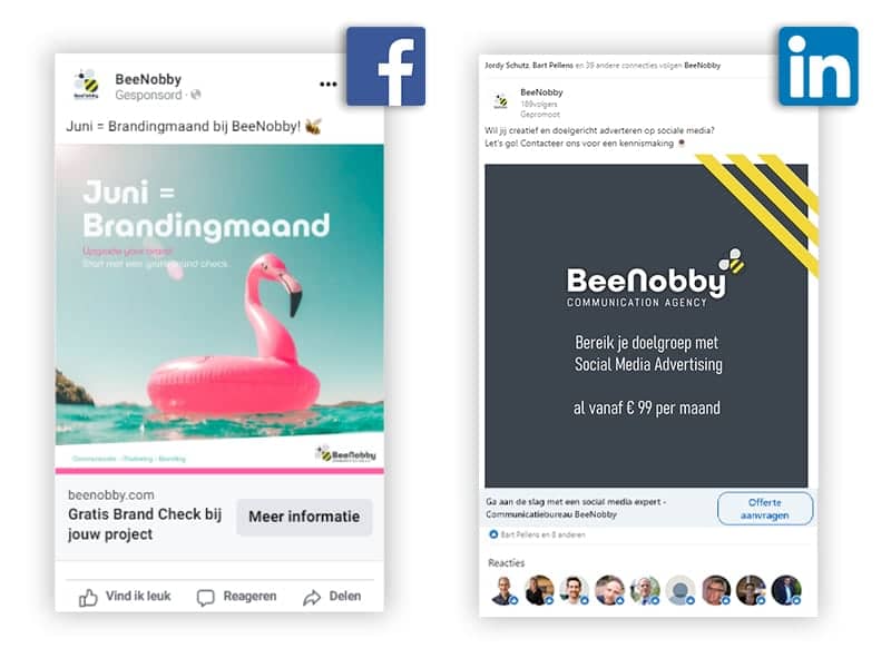Adverteren op sociale media voorbeeld voor Facebook en LinkedIn Communicatiebureau BeeNobby